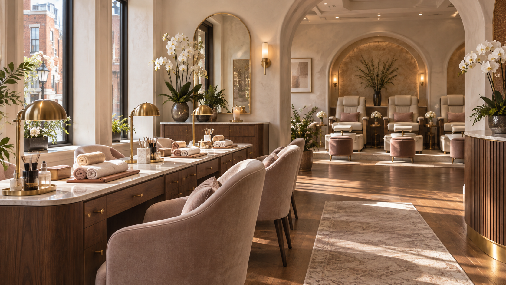 Warm, elegant interior of North End Nails and Spa